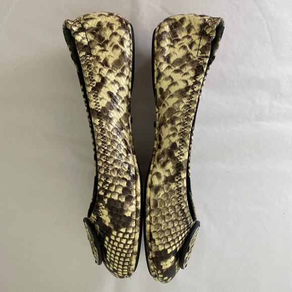 Tory Burch Minnie Flats Size 8 Roccia Snake Emboss Leather Logo Travel Ballet - Picture 7 of 14